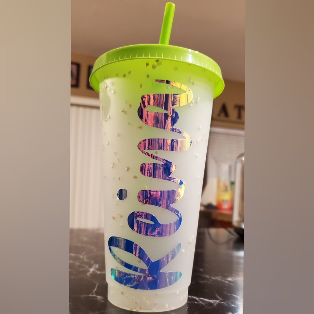 Personalized 24oz color changing name tumbler with lid and straw